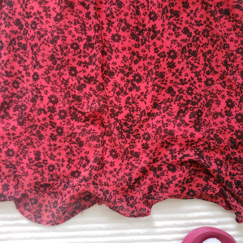 Juniors' Lily Rose Ruffled Tie Shoulder Red Floral Skater Dress Large NWT - Picture 12 of 15